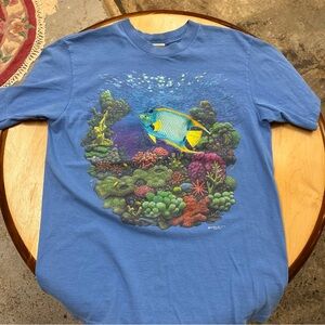 Blue Fish Graphic T-Shirt 1993 habitat embroidered vintage t-shirt
